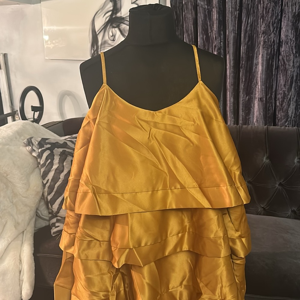 Gold Layered Ruffle Dress - Picture 2 of 4
